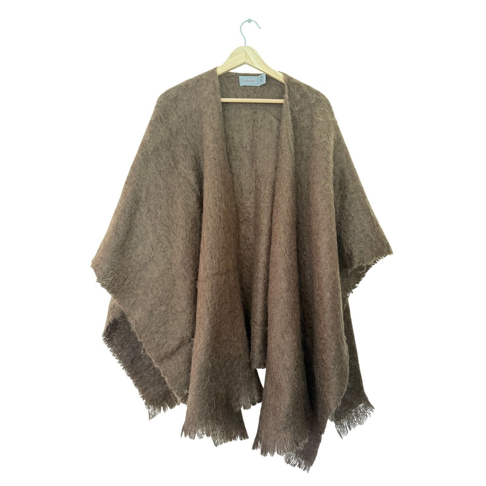 Cushendale Mohair Wool Poncho Wrap Women OS Brown Excellent Ireland Fringed